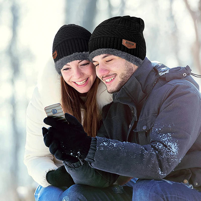 Thick Beanie Knitted Hat Set