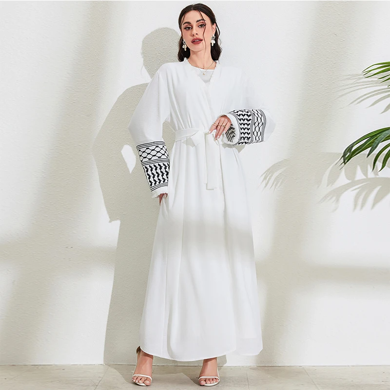 Palestinian Soft Crepe Embroidery Muslim Keffiyeh Abaya