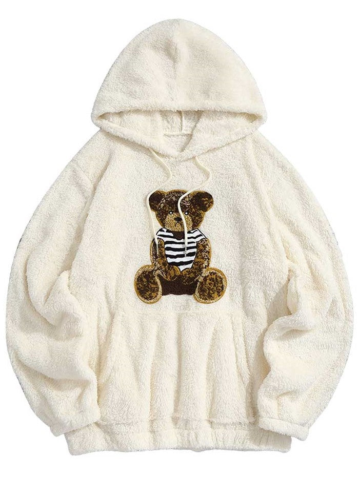 ZAF Fluffy Teddy Bear Pattern Hoodies