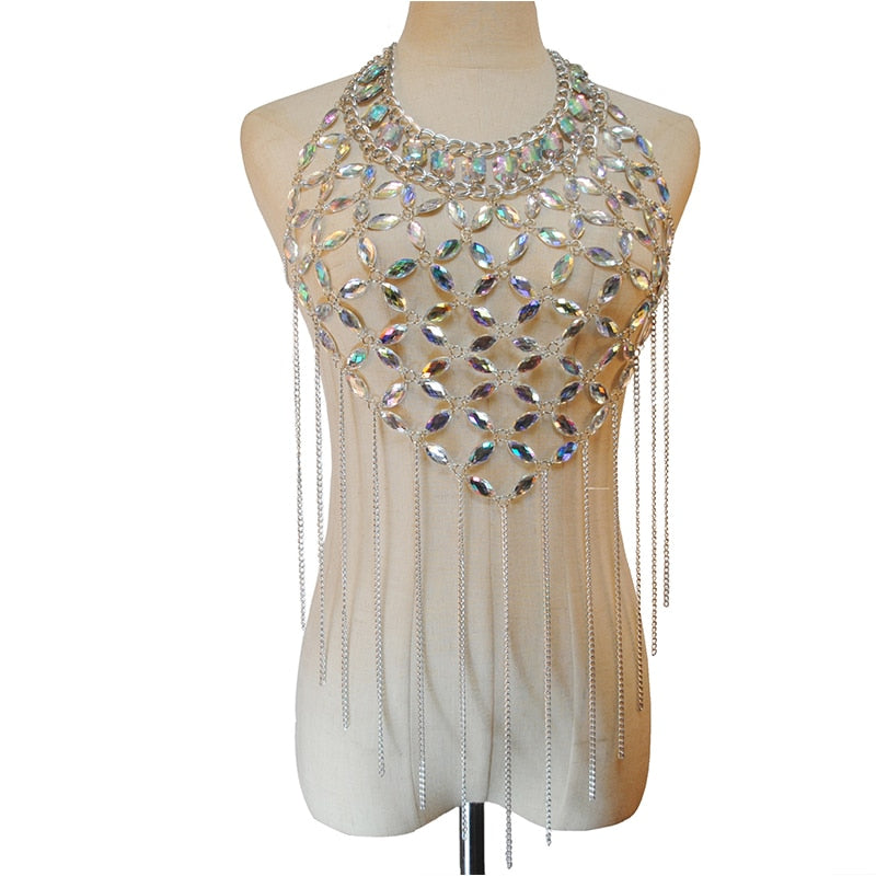 Chica ONESIZE Shiny Acrylic Gems Sequins Tank Top Chain