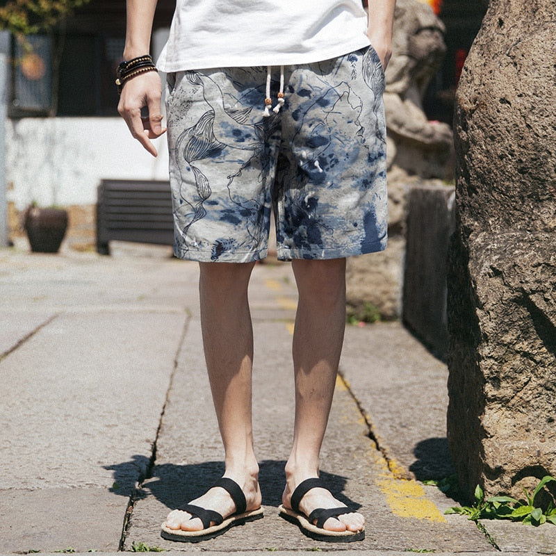 Jap Casual Hip-Hop Printed Drawstring Shorts