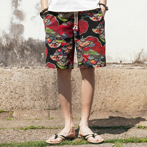 Jap Casual Hip-Hop Printed Drawstring Shorts