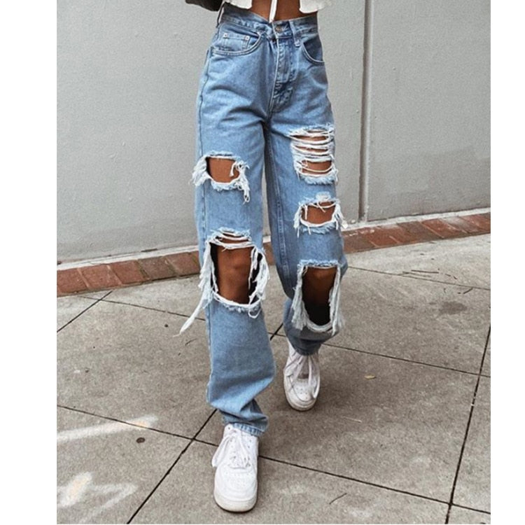 Luka jeans | Womens Ripped Loose Fit Jeans Wide Leg - sepolia shop