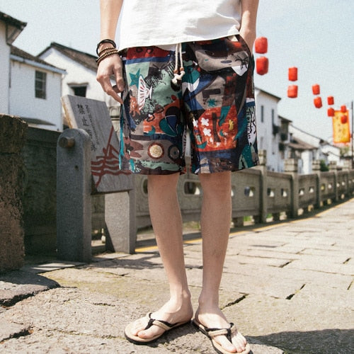 Jap Casual Hip-Hop Printed Drawstring Shorts