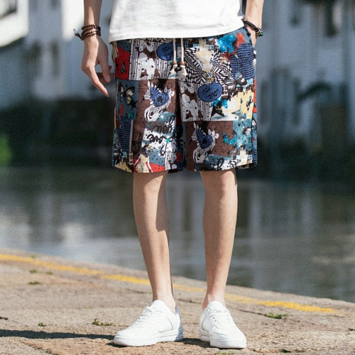 Jap Casual Hip-Hop Printed Drawstring Shorts