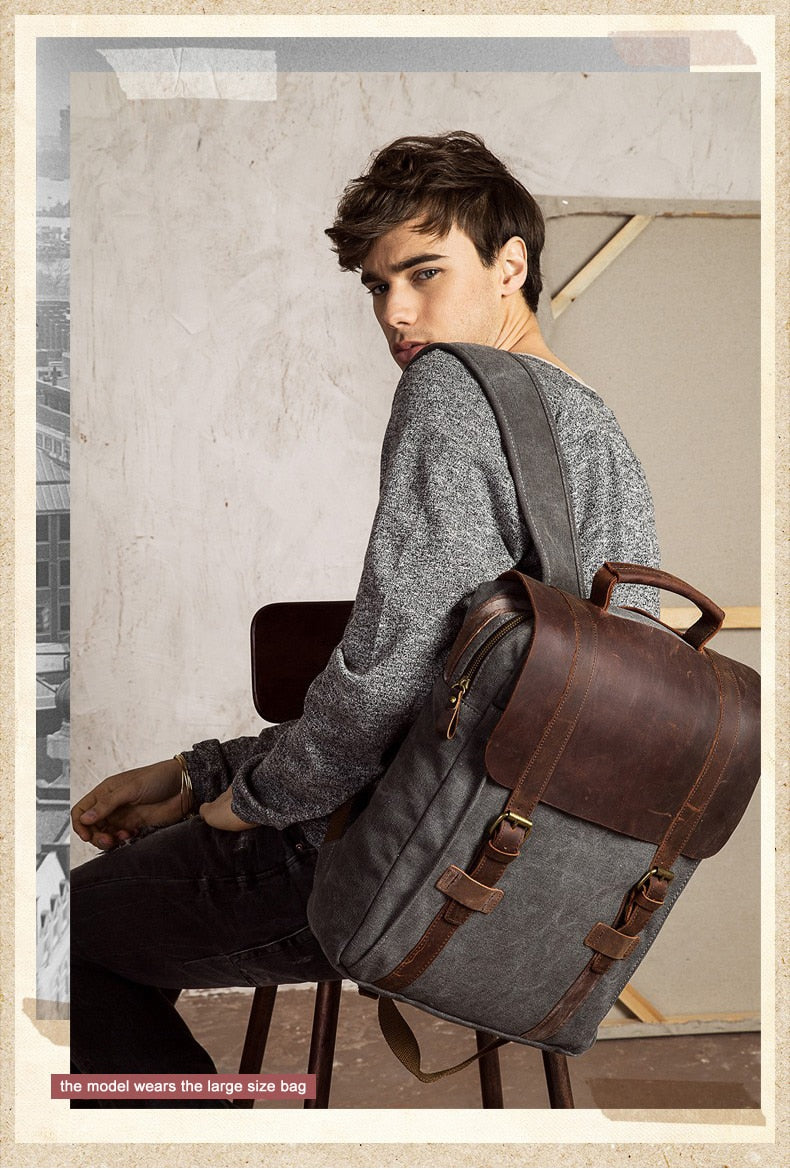 Lux Vintage Leather military Canvas backpack