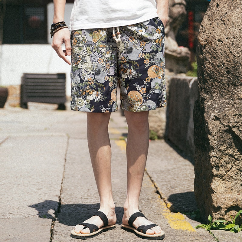 Jap Casual Hip-Hop Printed Drawstring Shorts