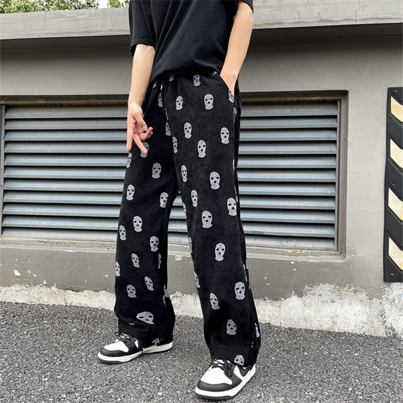 Gothic Skull Full Print Baggy Straight Pants