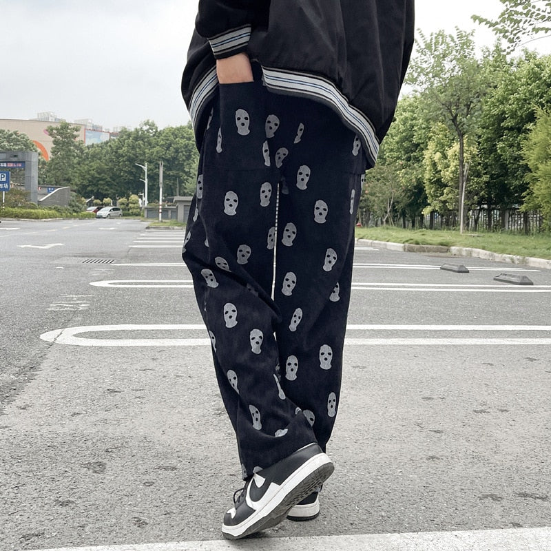 Gothic Skull Full Print Baggy Straight Pants