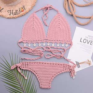Loula 3pcs Sexy Bikini Set Woman Crochet Shell Tassel