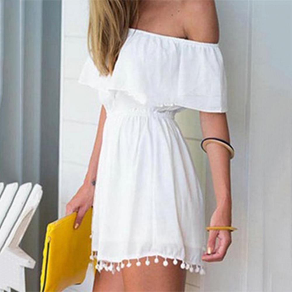 Off  Shoulder Elastic Waist Ruffles Dress - sepolia shop