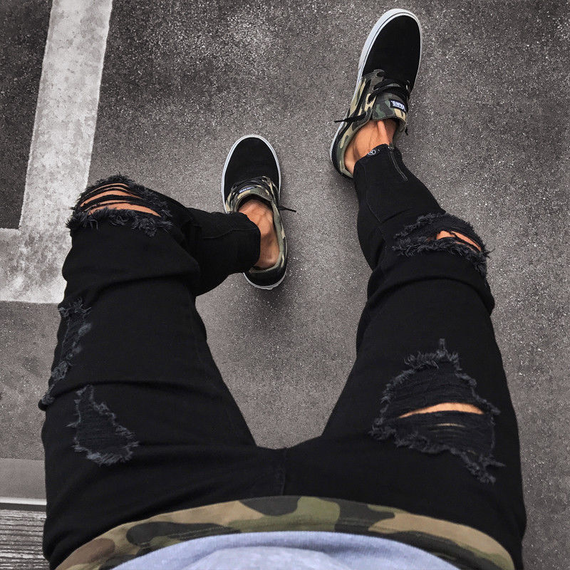 SOL Fashion Men's Ripped Skinny Jeans