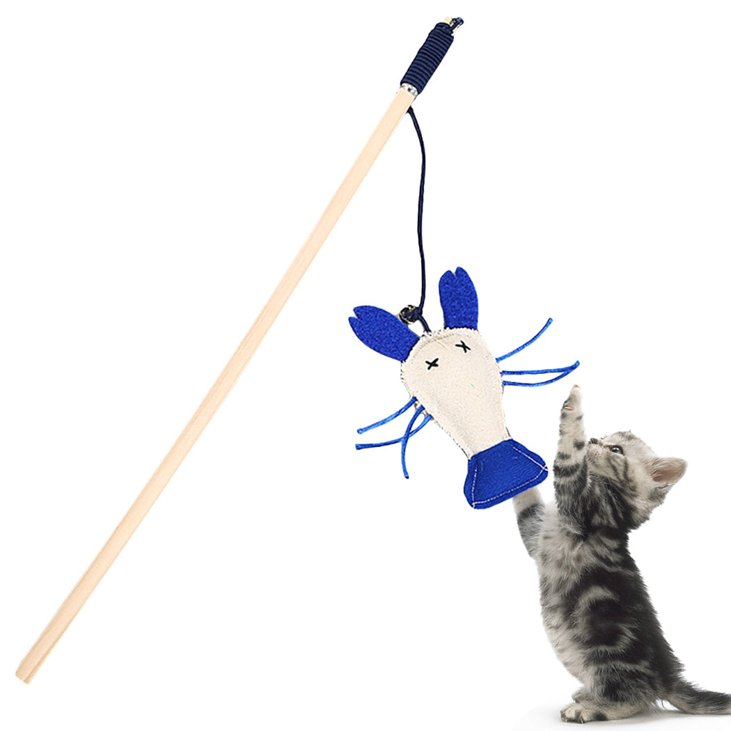 Pet Cat Teaser Multi Color Bird Feather Plush Cat Wand Cat Catcher Teaser Stick Mouse Fish Cat Interactive Toys with Bell - sepolia shop