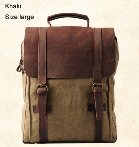 Lux Vintage Leather military Canvas backpack