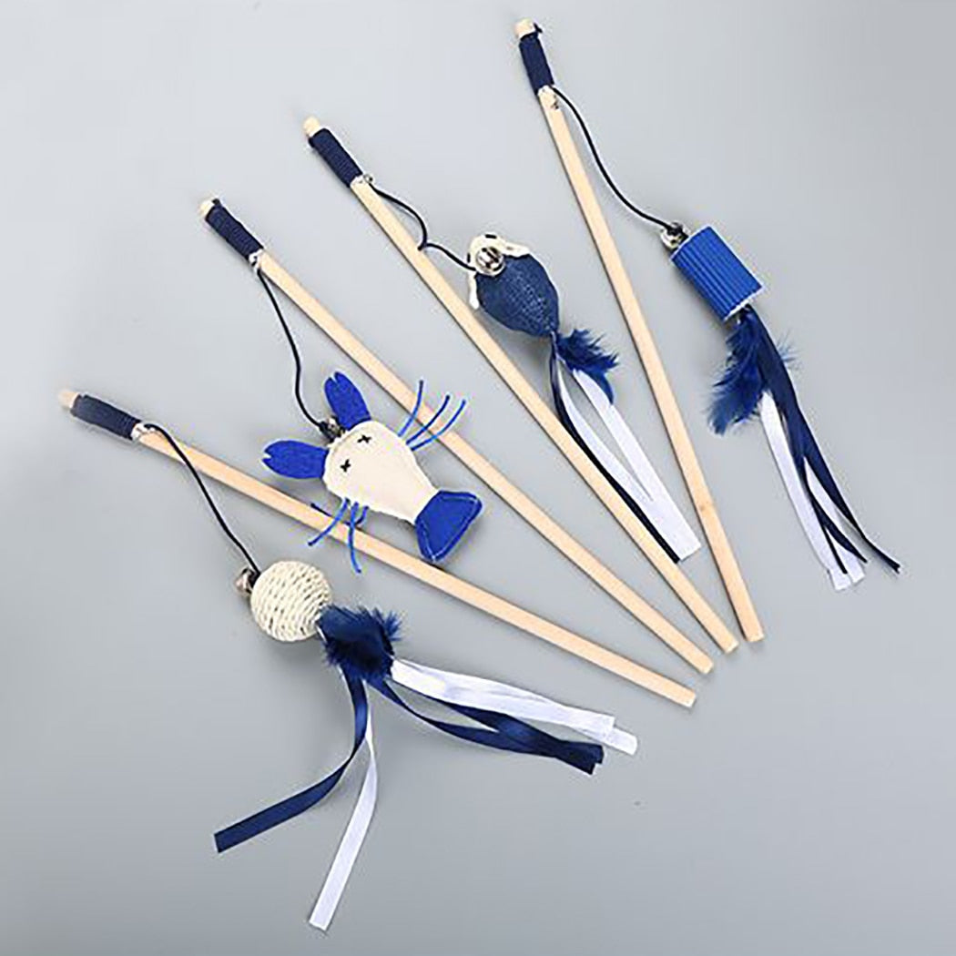 Pet Cat Teaser Multi Color Bird Feather Plush Cat Wand Cat Catcher Teaser Stick Mouse Fish Cat Interactive Toys with Bell - sepolia shop