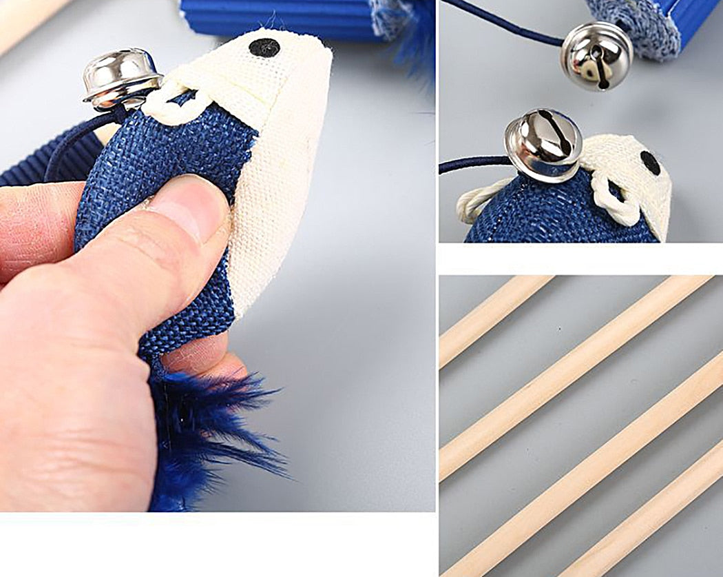 Pet Cat Teaser Multi Color Bird Feather Plush Cat Wand Cat Catcher Teaser Stick Mouse Fish Cat Interactive Toys with Bell - sepolia shop