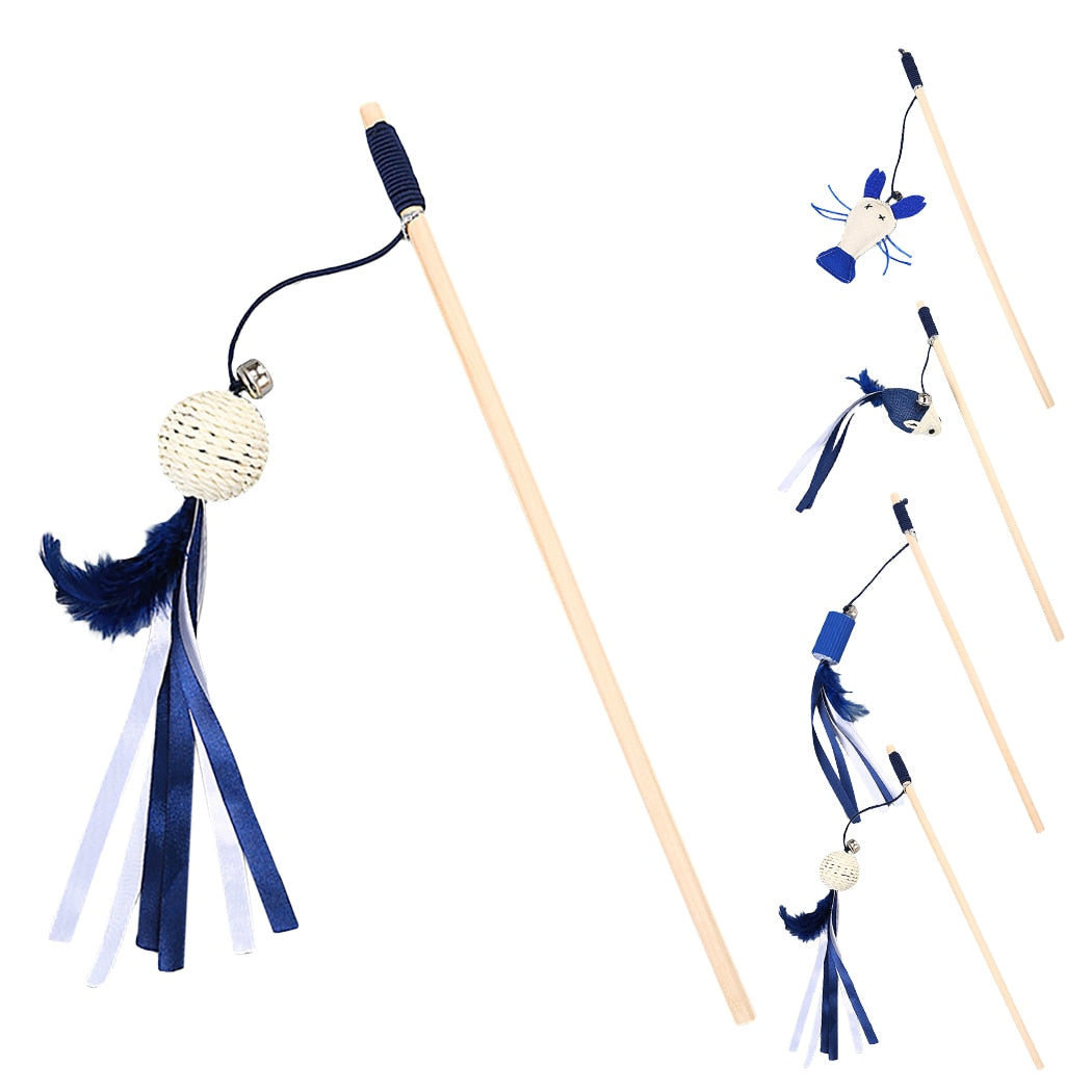 Pet Cat Teaser Multi Color Bird Feather Plush Cat Wand Cat Catcher Teaser Stick Mouse Fish Cat Interactive Toys with Bell - sepolia shop