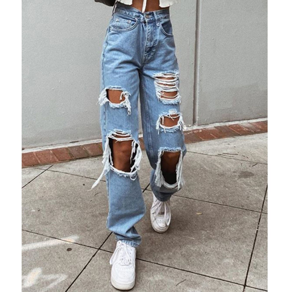Luka jeans | Womens Ripped Loose Fit Jeans Wide Leg - sepolia shop