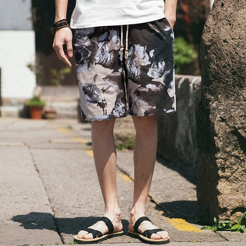 Jap Casual Hip-Hop Printed Drawstring Shorts