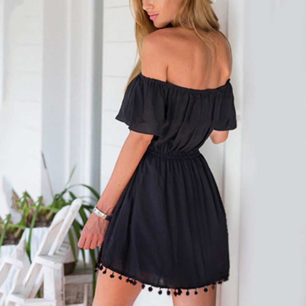 Off  Shoulder Elastic Waist Ruffles Dress - sepolia shop