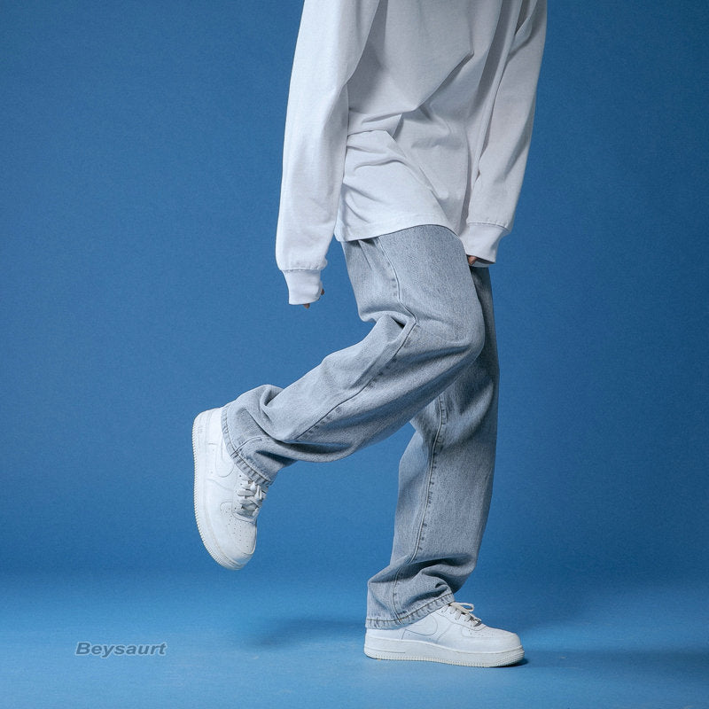 Spring Wide-leg Jeans Men&#39;s Fashion Casual Korean Jeans Men Streetwear Loose Hip-hop Straight Denim Trousers Mens M-2XL - sepolia shop
