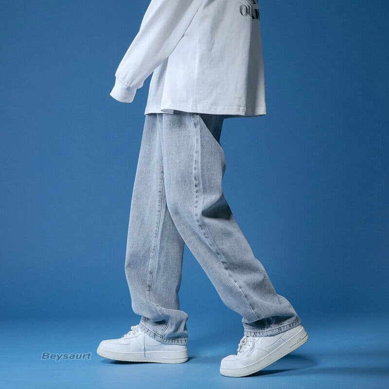 Spring Wide-leg Jeans Men&#39;s Fashion Casual Korean Jeans Men Streetwear Loose Hip-hop Straight Denim Trousers Mens M-2XL - sepolia shop