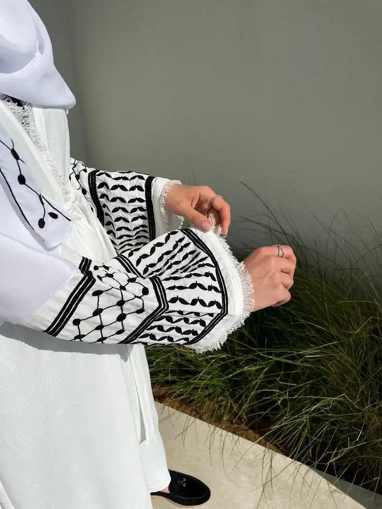 Palestinian Soft Crepe Embroidery Muslim Keffiyeh Abaya