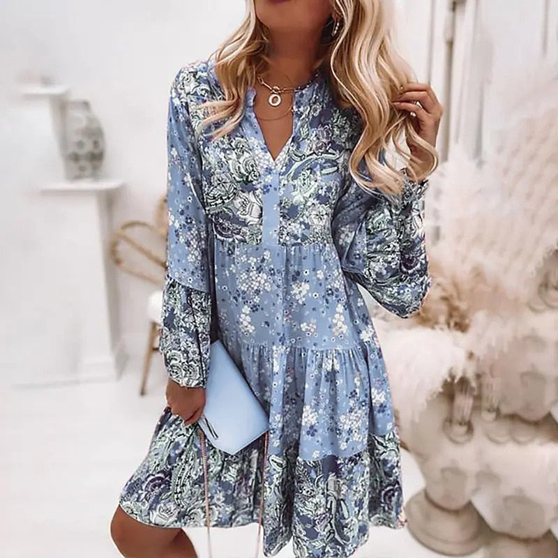 BODENSE |Women Floral Elegant Dress Oversize - sepolia shop