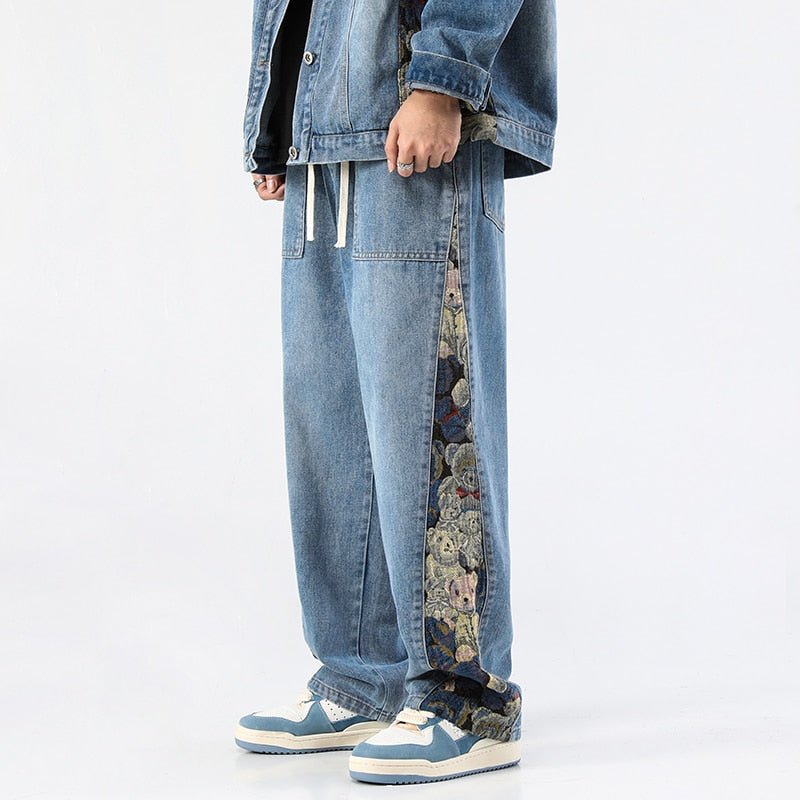 Zen Baggy Bear Printed Wide Leg Jeans