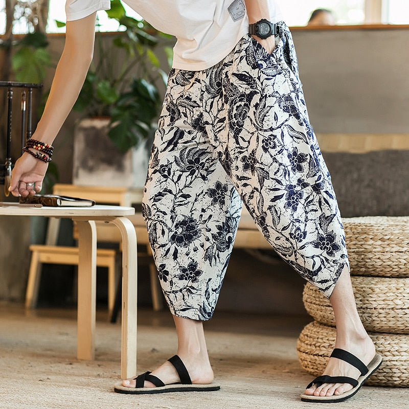 2022 Summer Men Carp Embroidery Jogger Pants Japanese Style Cotton Harajuku Harem Pants Youth Casual Pants Male Costume - sepolia shop