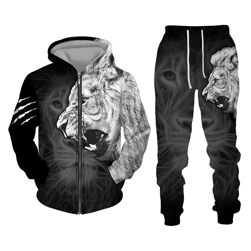 King Tracksuit 3D The Lion Print Casual Sets