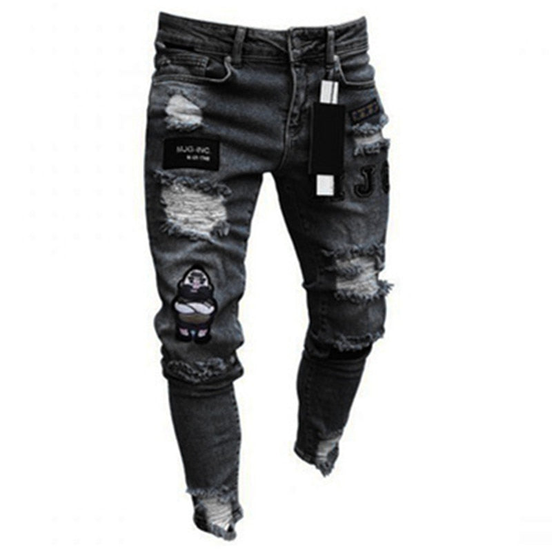 SOL CJ Embroidery Skinny Cool Ripped Jeans