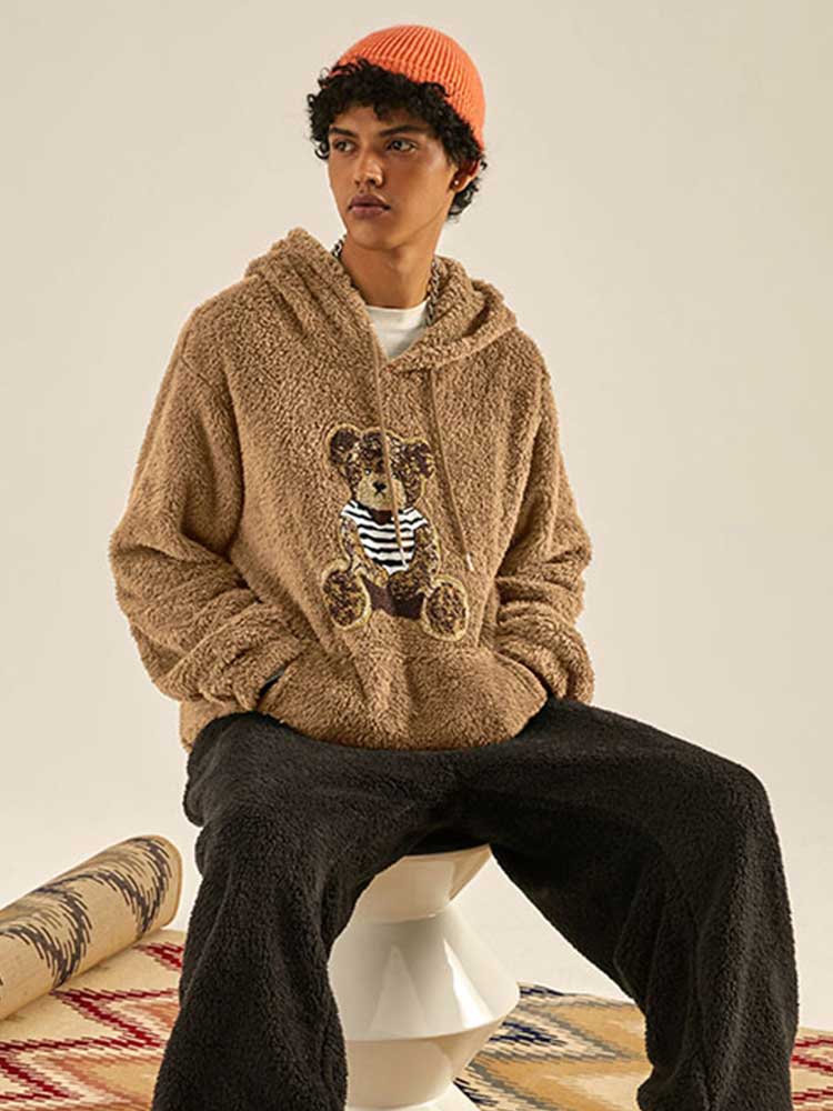 ZAF Fluffy Teddy Bear Pattern Hoodies
