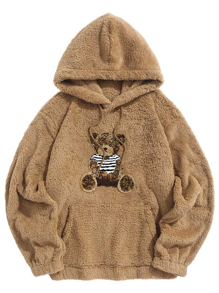 ZAF Fluffy Teddy Bear Pattern Hoodies