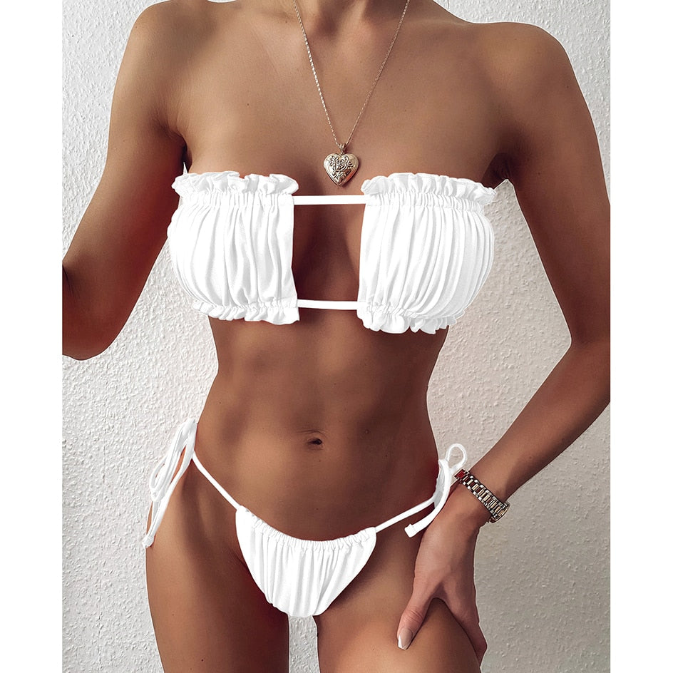 Mini Thong Pleated Bandeau Swimsuit - sepolia shop