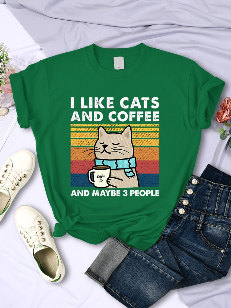 I Like Cats And Coffee Printed T Shirt - sepolia shop