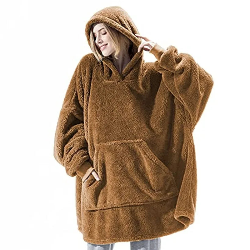 Oversized Warm Comfort Flannel Blanket With Sleeves