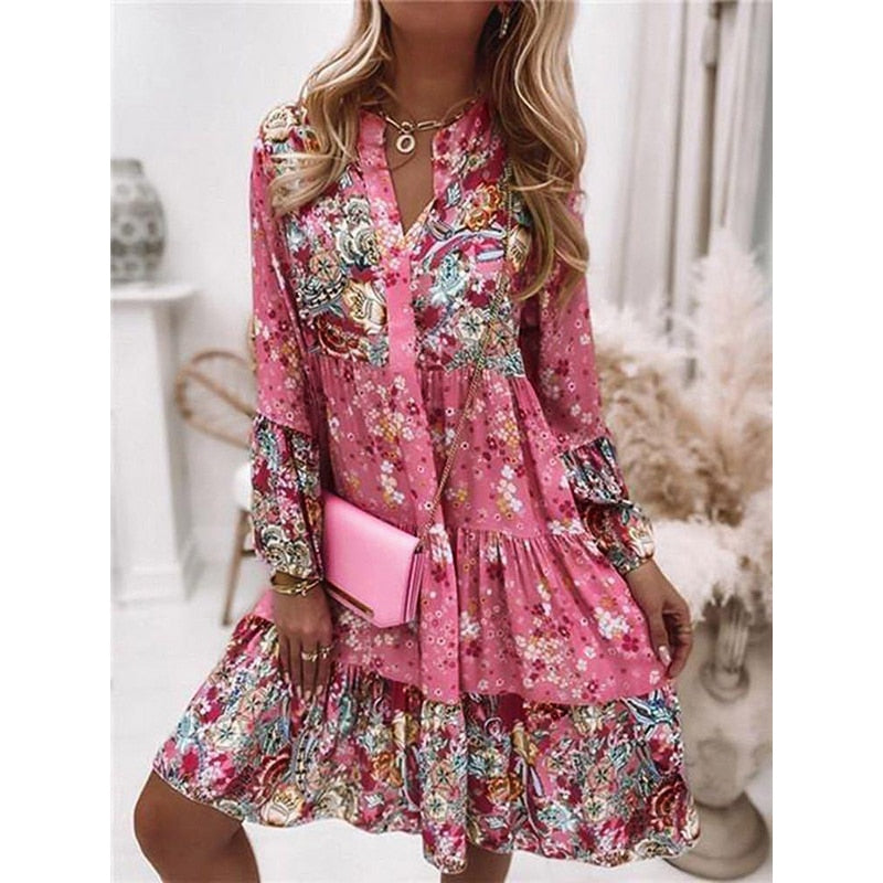 BODENSE |Women Floral Elegant Dress Oversize - sepolia shop