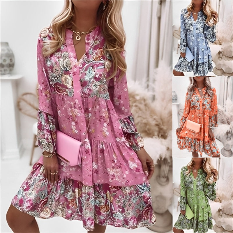 BODENSE |Women Floral Elegant Dress Oversize - sepolia shop