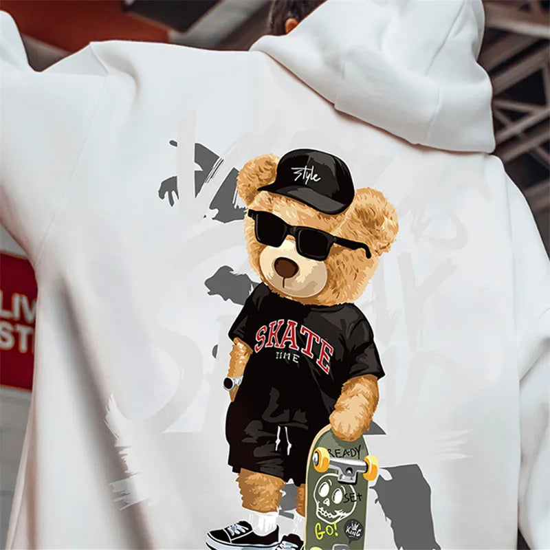 Sepo Y2K Skate Bear Anime Print Hoodie