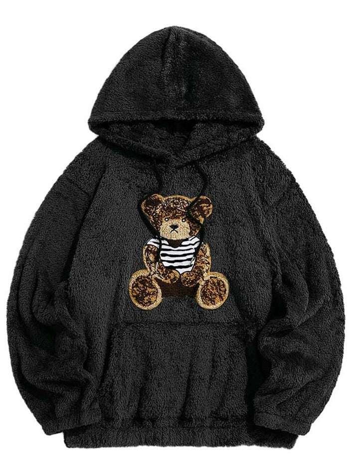 ZAF Fluffy Teddy Bear Pattern Hoodies