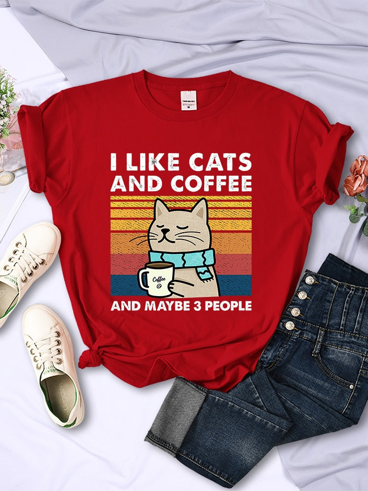 I Like Cats And Coffee Printed T Shirt - sepolia shop