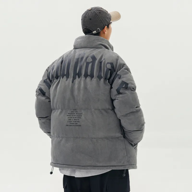 KOR Vintage Faux Suede Puffer Jacket Windbreaker