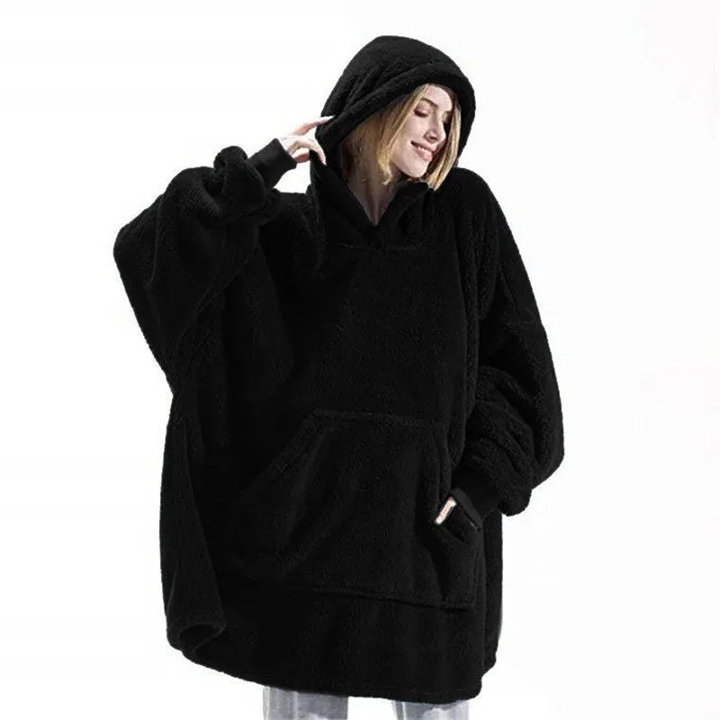 Oversized Warm Comfort Flannel Blanket With Sleeves