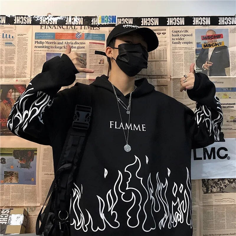 Y2K Retro Flame Print Oversized Hoodies