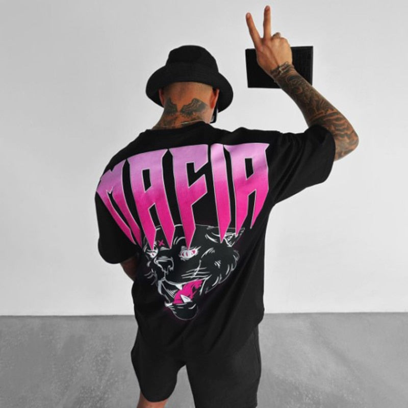 Fashion Graphic Oversized T Shirt - Mafia Print