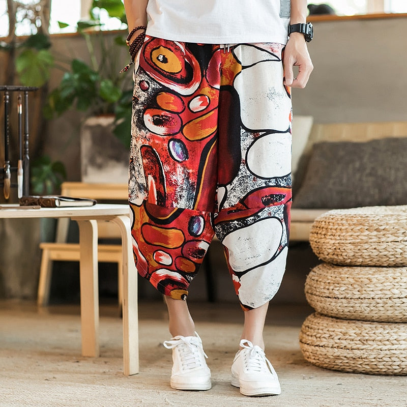 2022 Summer Men Carp Embroidery Jogger Pants Japanese Style Cotton Harajuku Harem Pants Youth Casual Pants Male Costume - sepolia shop