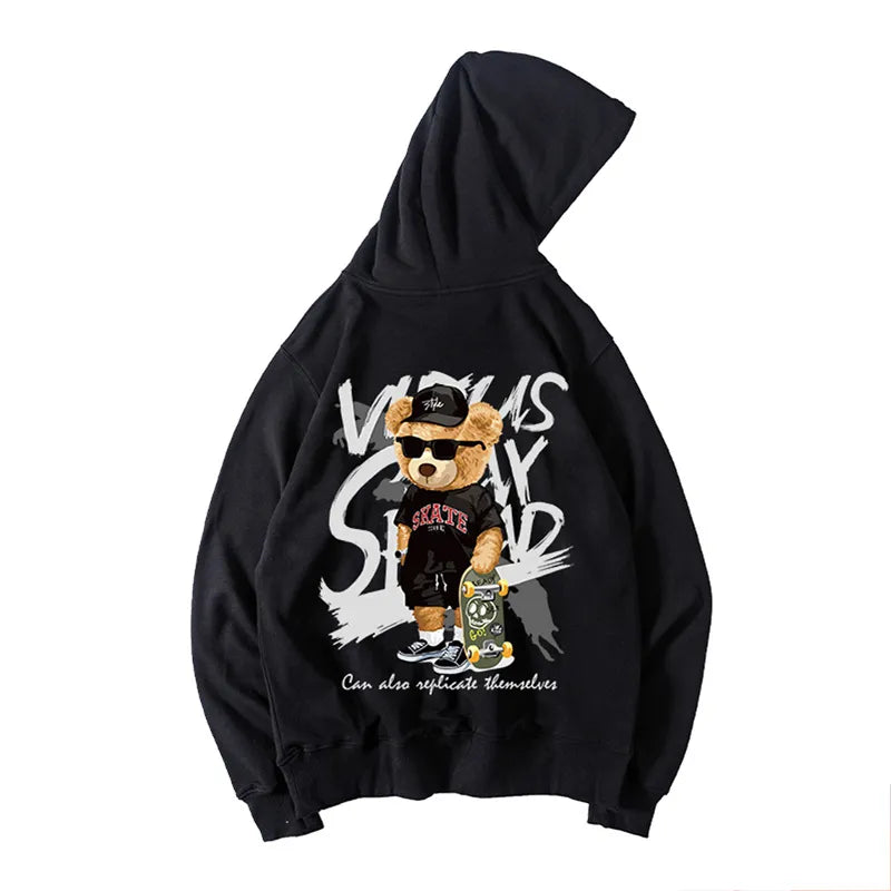 Sepo Y2K Skate Bear Anime Print Hoodie