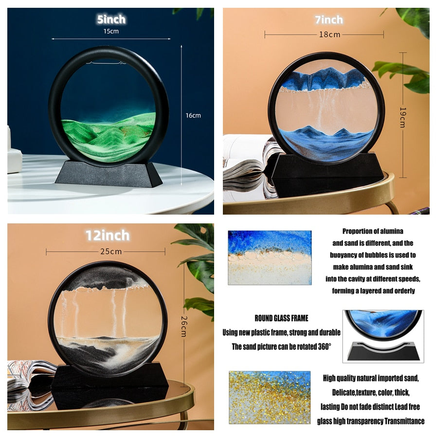Sepo 3D Moving Sand Art Picture Round Glass