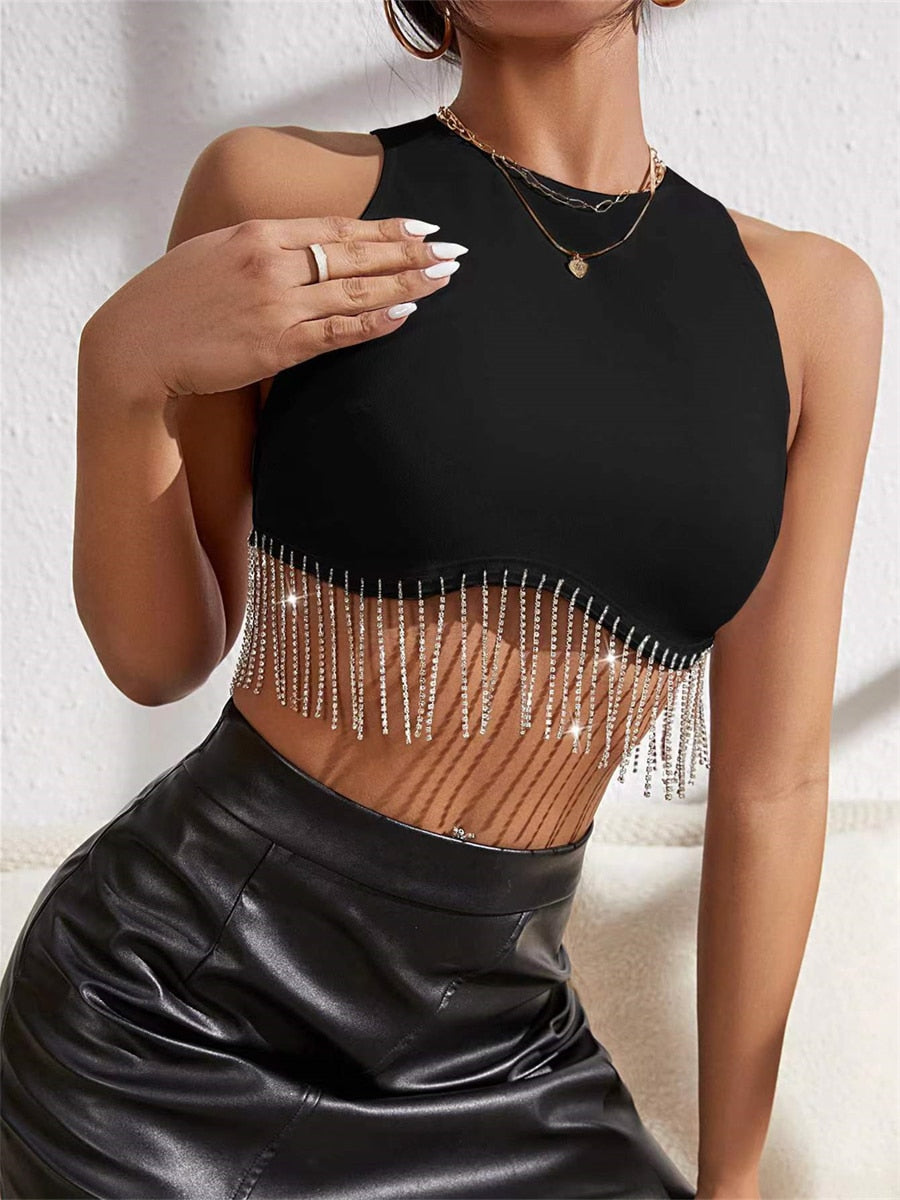 Bonita Rhinestone Tasseled Summer Crop Tops